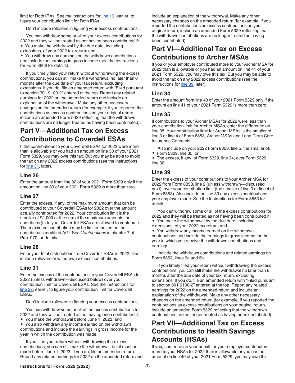 Download Instructions for IRS Form 5329 Additional Taxes on Qualified