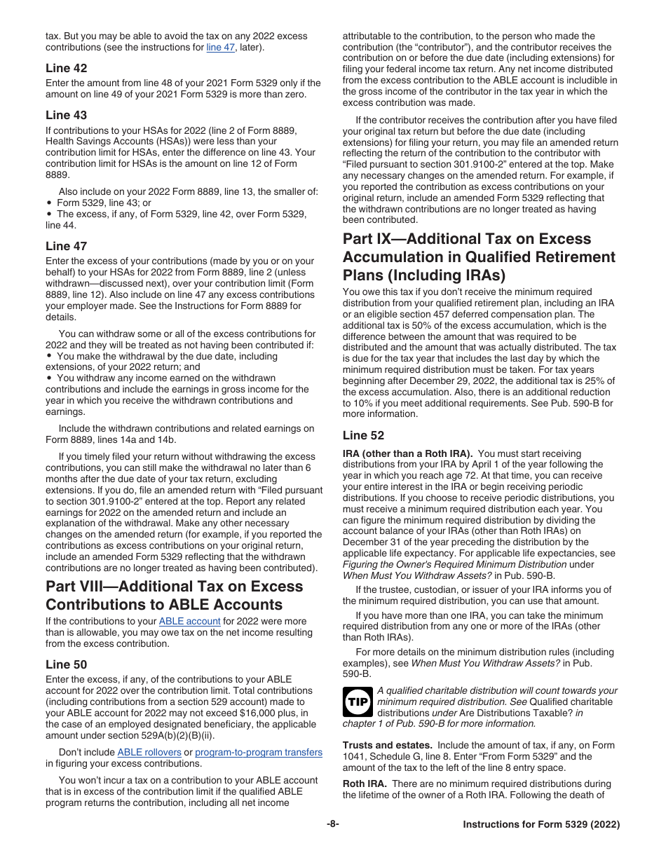 Download Instructions for IRS Form 5329 Additional Taxes on Qualified