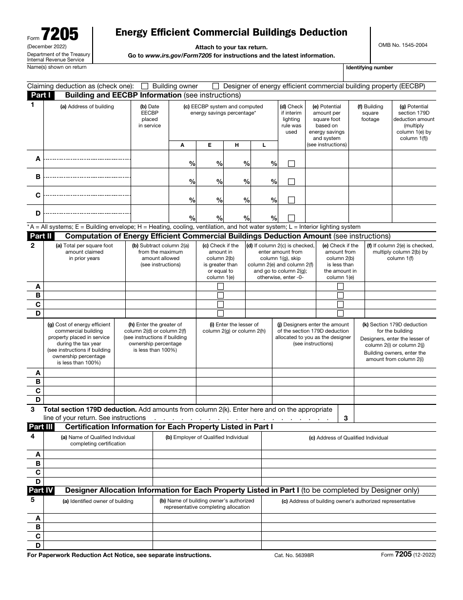 IRS Form 7205 Energy Efficient Commercial Buildings Deduction, Page 1