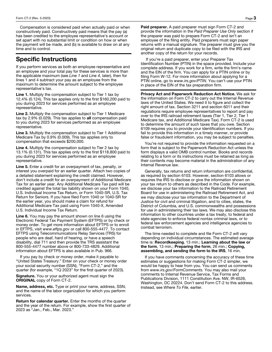 IRS Form CT-2 Employee Representatives Quarterly Railroad Tax Return, Page 3