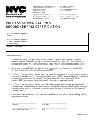 Document preview: Process Serving Agency Recordkeeping Certification - New York City