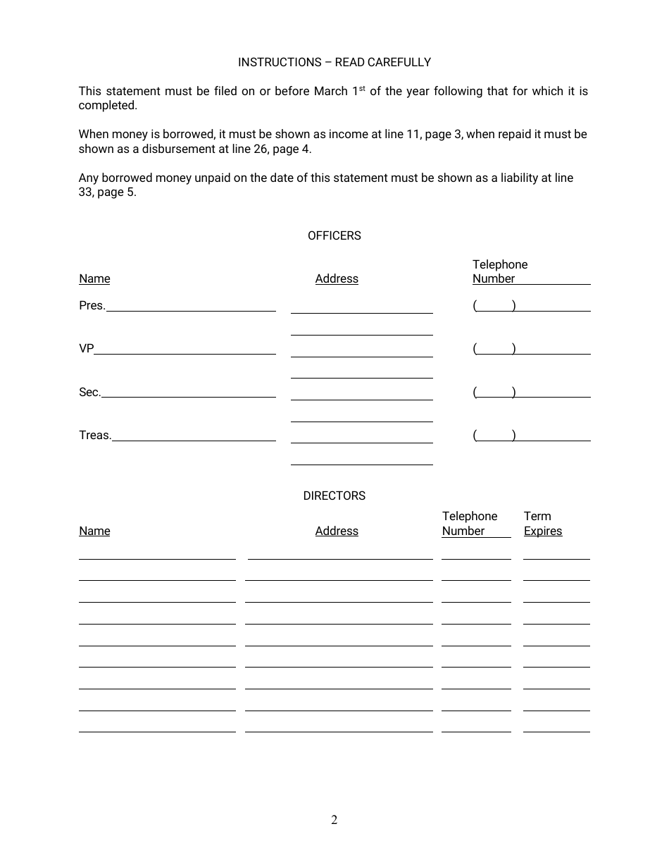 Annual Statement - Assessment Association - Nebraska, Page 2