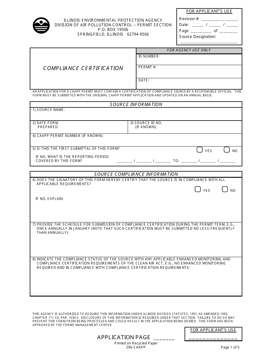 Form 296-CAAPP Compliance Certification - Illinois, Page 1