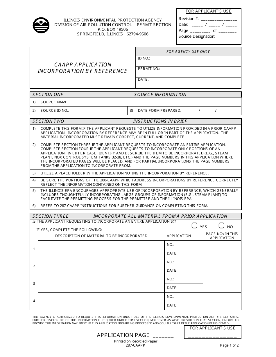 Form 287-CAAPP Caapp Application Incorporation by Reference - Illinois, Page 1