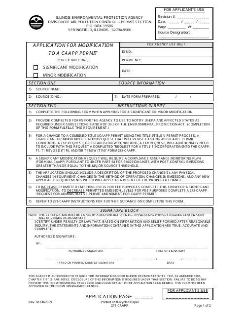 Form 271-CAAPP Application for Modification to a Caapp Permit - Illinois