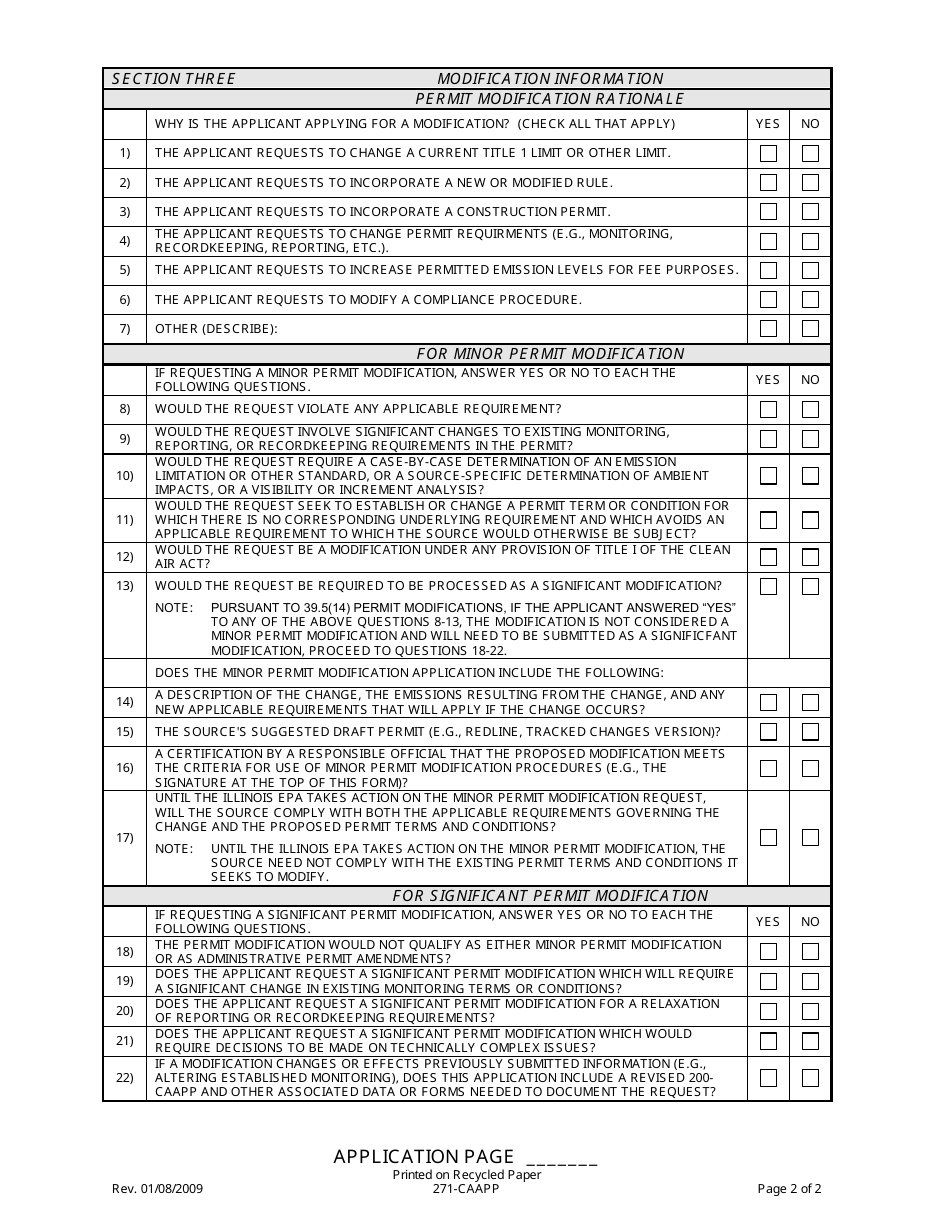 Form 271-CAAPP Application for Modification to a Caapp Permit - Illinois, Page 2