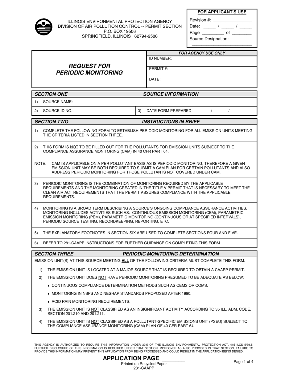 Form 281-CAAPP Request for Periodic Monitoring - Illinois, Page 1