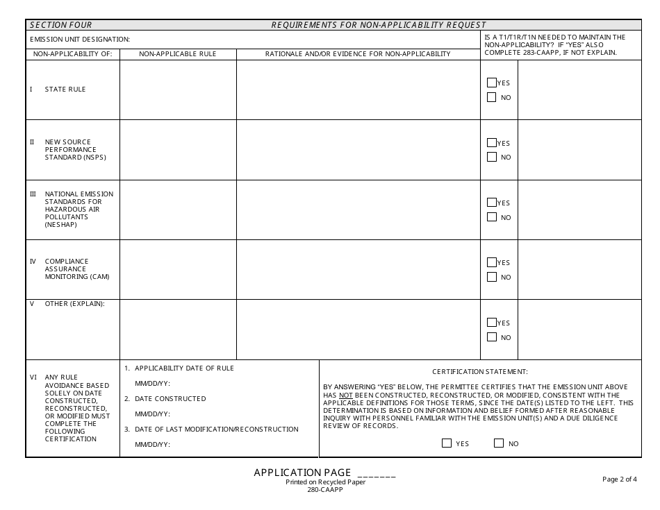 Form 280-CAAPP Request for Non-applicability, Exception, or Exclusion of Regulatory Requirements - Illinois, Page 2