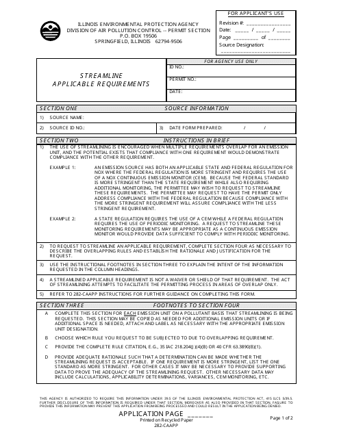 Form 282-CAAPP Streamline Applicable Requirements - Illinois