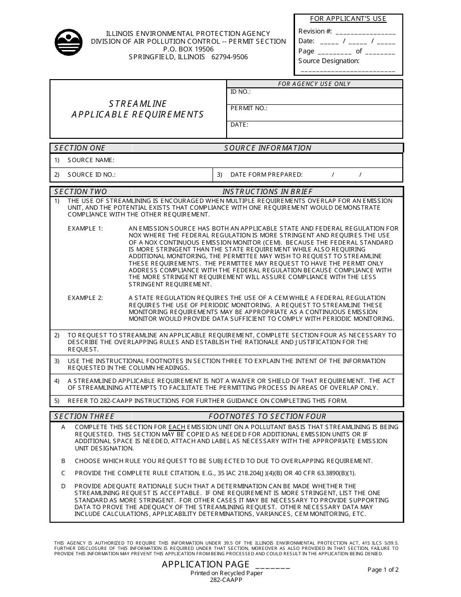 Form 282-CAAPP Streamline Applicable Requirements - Illinois, Page 1