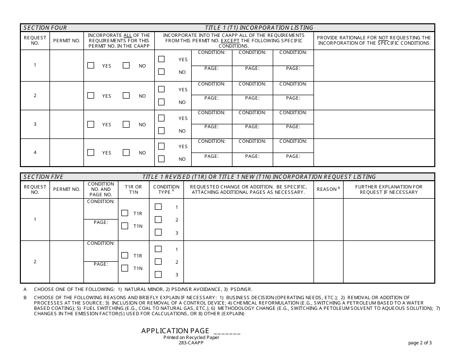 Form 283-CAAPP Request for a Title 1 Incorporation Into the Caapp: T1, T1 Revised (T1r), T1 New (T1n) - Illinois, Page 2