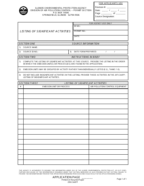 Form 299-CAAPP Listing of Significant Activities - Illinois