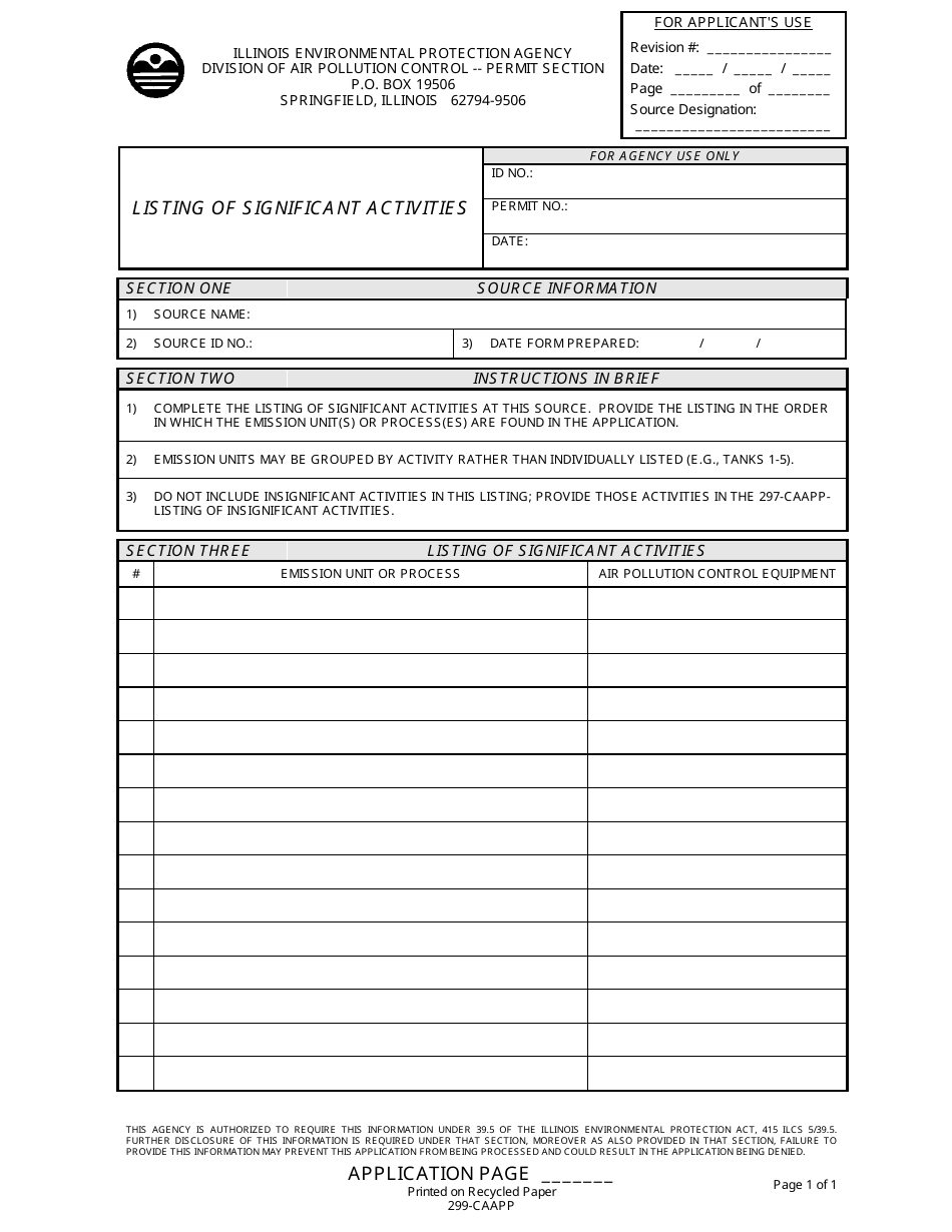 Form 299-CAAPP Listing of Significant Activities - Illinois, Page 1