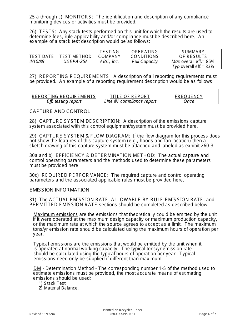Instructions for Form 260-CAAPP Air Pollution Control Equipment Data and Information - Illinois, Page 4