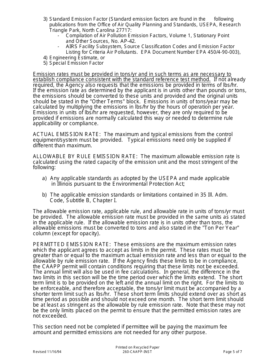 Instructions for Form 260-CAAPP Air Pollution Control Equipment Data and Information - Illinois, Page 5