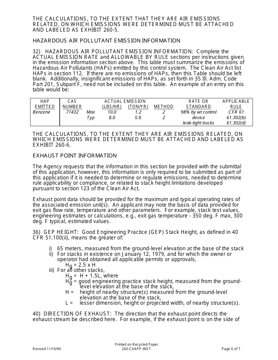 Instructions for Form 260-CAAPP Air Pollution Control Equipment Data and Information - Illinois, Page 6