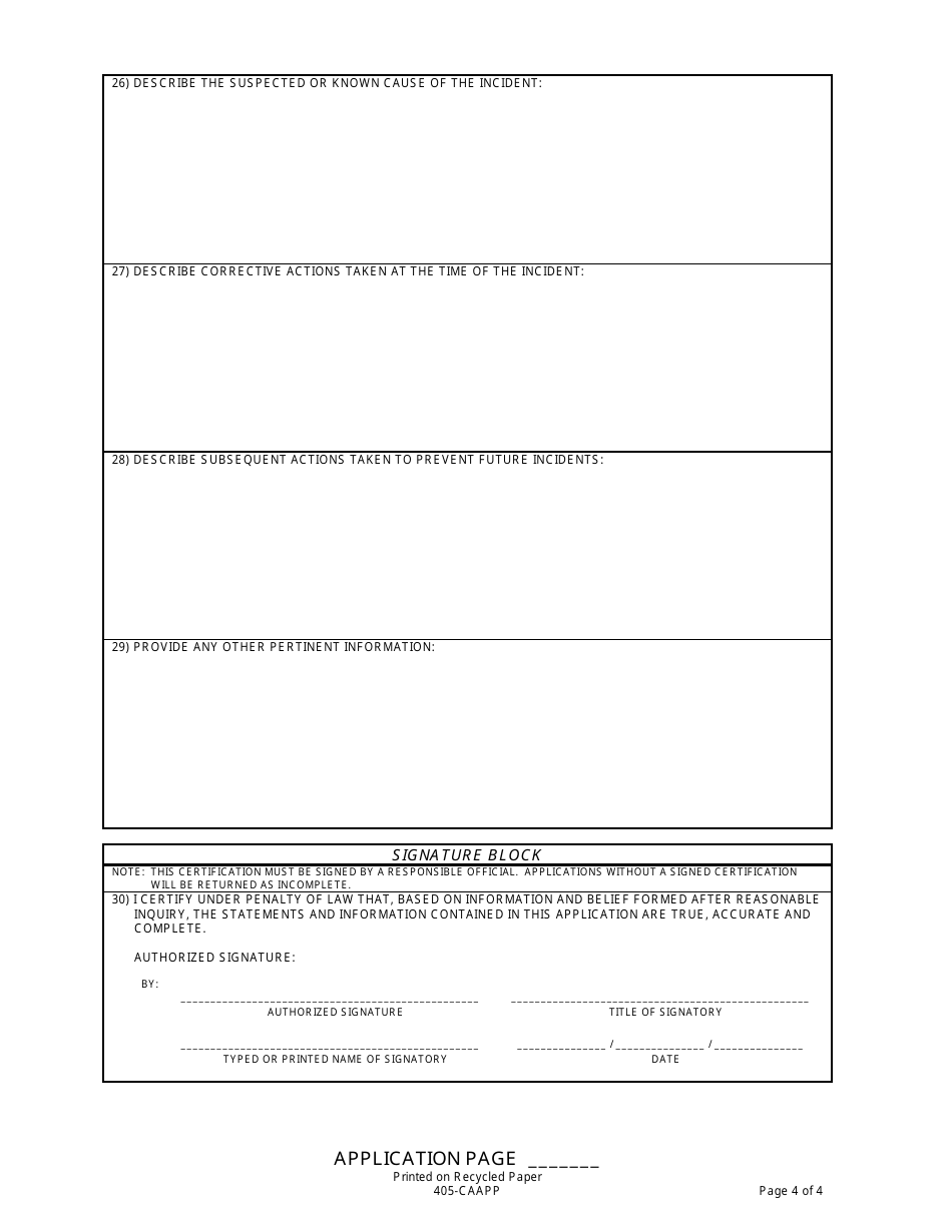 Form 405-CAAPP Excess Emissions, Monitoring Equipment Downtime, and Miscellaneous Reporting Form - Illinois, Page 4