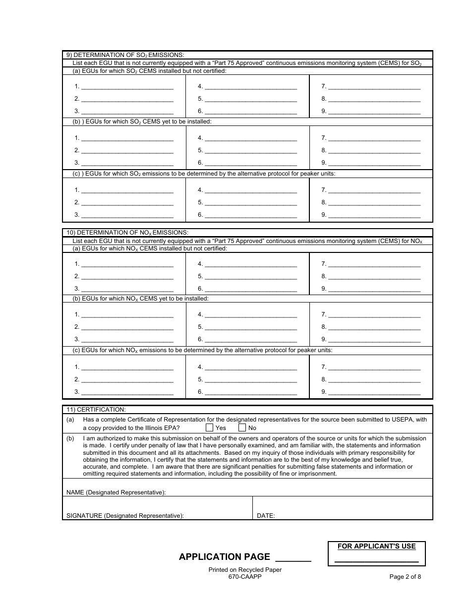 Form 670-CAAPP Application for Cair Permit for Electrical Generating Units (Egu) - Illinois, Page 2