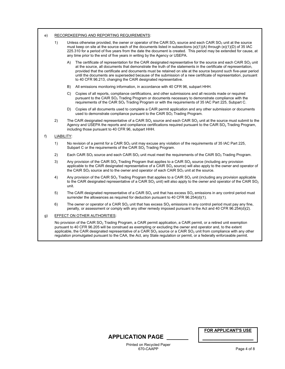 Form 670-CAAPP Application for Cair Permit for Electrical Generating Units (Egu) - Illinois, Page 4