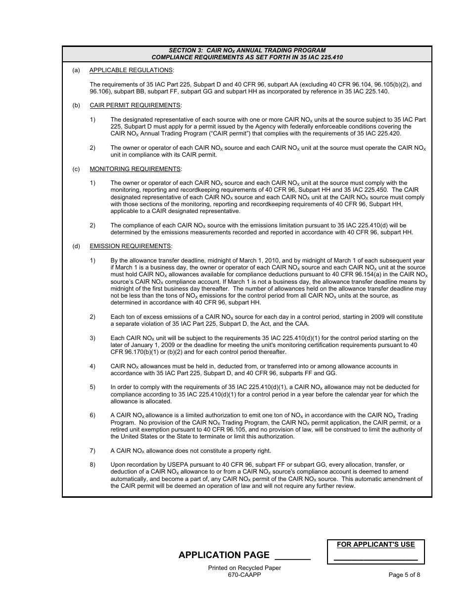 Form 670-CAAPP Application for Cair Permit for Electrical Generating Units (Egu) - Illinois, Page 5