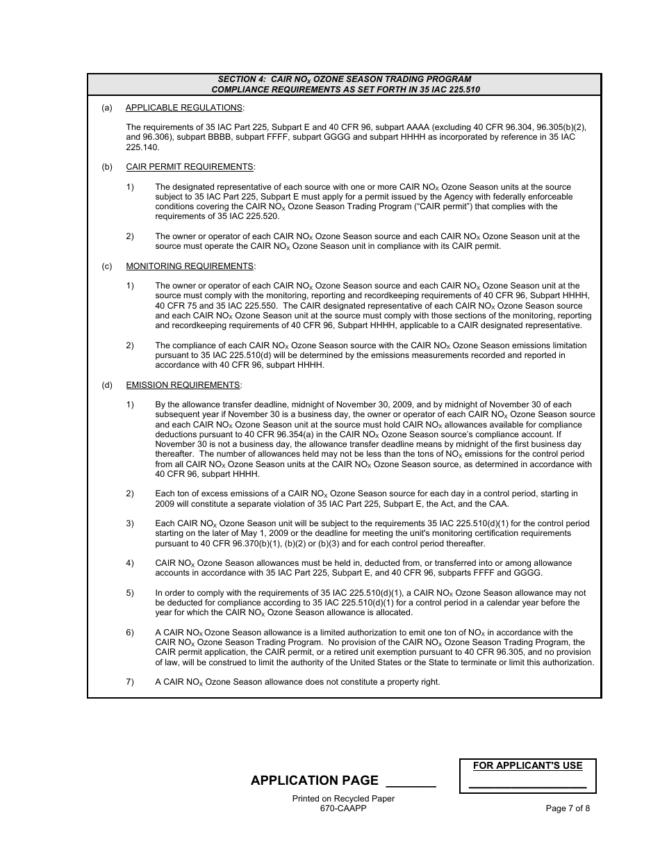 Form 670-CAAPP Application for Cair Permit for Electrical Generating Units (Egu) - Illinois, Page 7