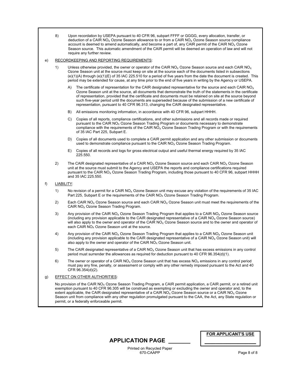 Form 670-CAAPP Application for Cair Permit for Electrical Generating Units (Egu) - Illinois, Page 8