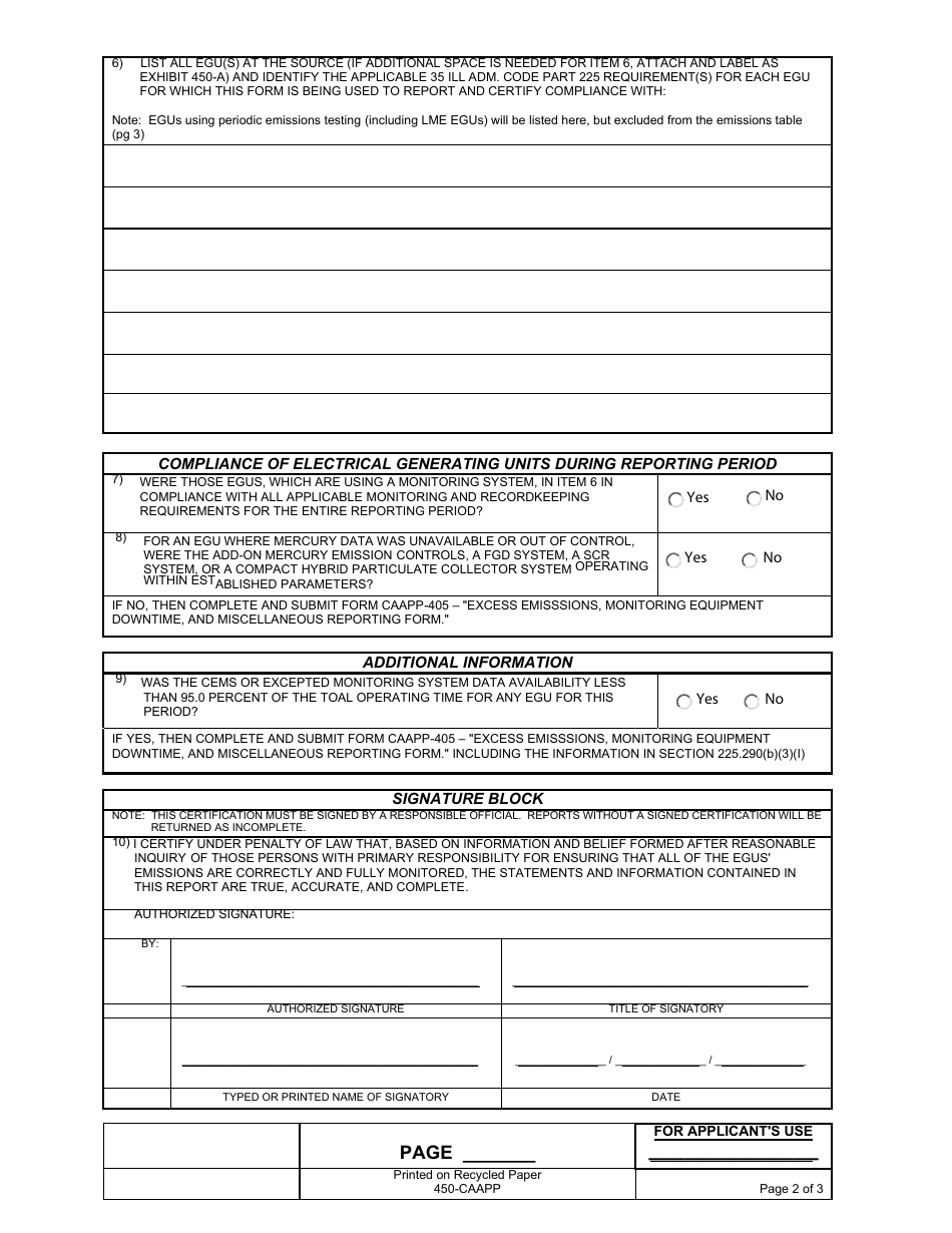 Form 450-CAAPP (IL532-2914) Mercury Monitoring Reporting Form - Illinois, Page 2