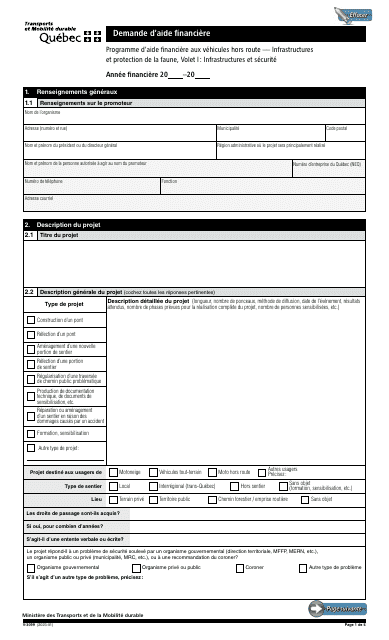 Forme V-3099 Demande D'aide Financiere - Quebec, Canada (French)