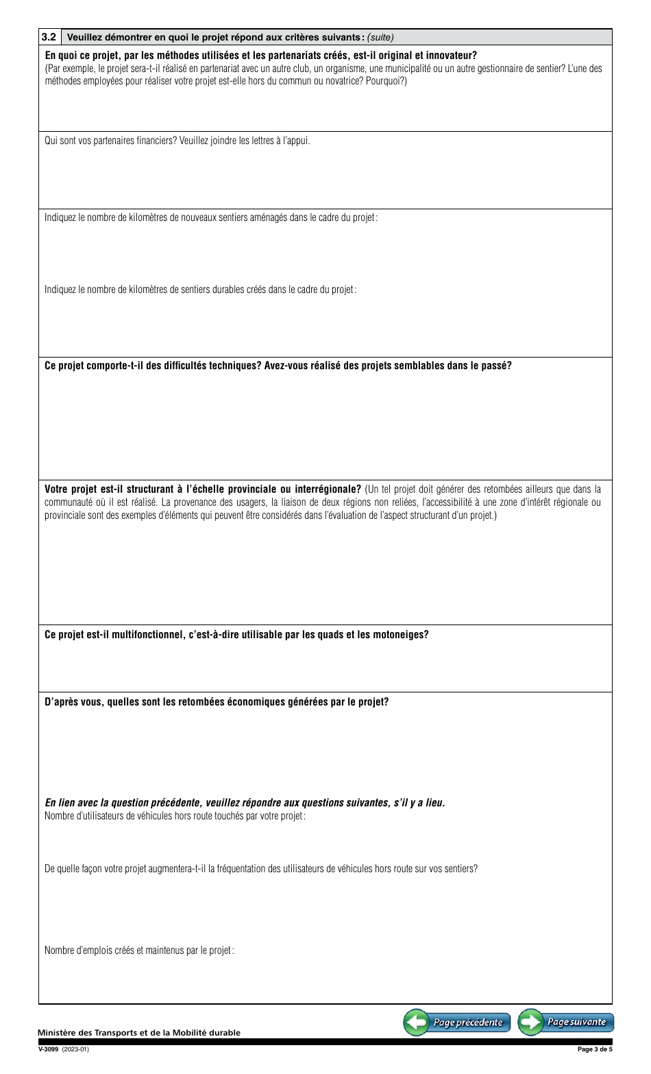 Forme V-3099 Demande Daide Financiere - Quebec, Canada (French), Page 3