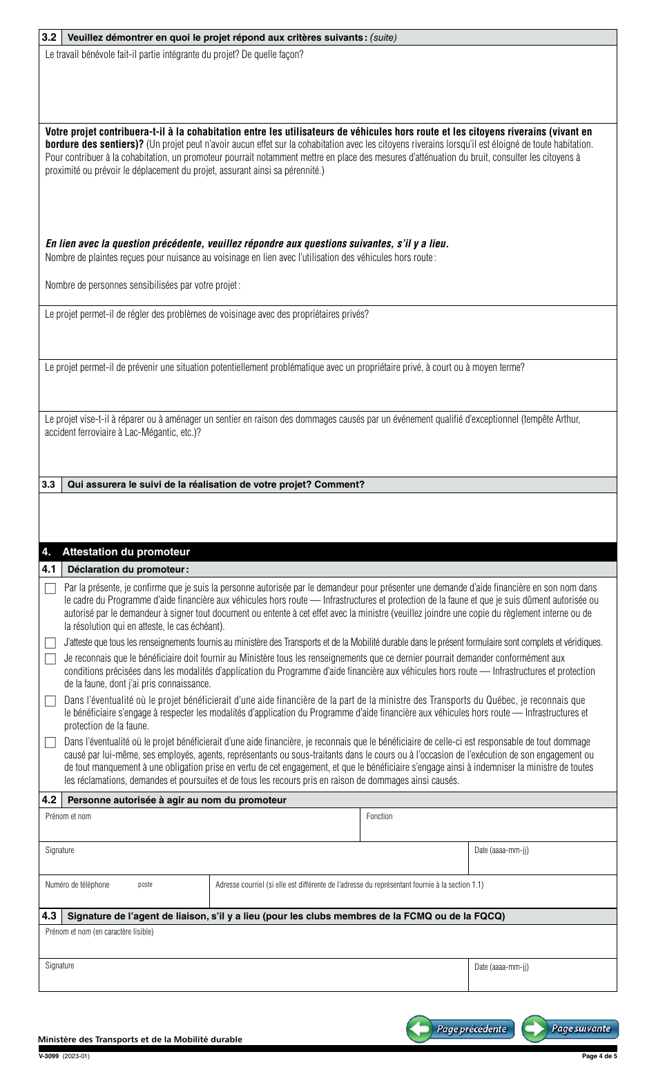 Forme V-3099 Demande Daide Financiere - Quebec, Canada (French), Page 4