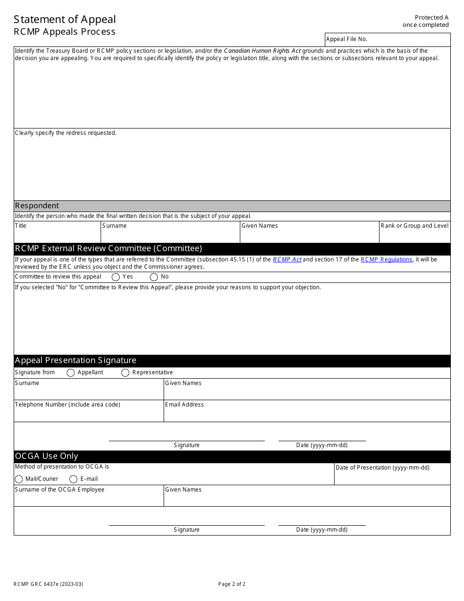 Form RCMP GRC6437 Download Fillable PDF or Fill Online Statement of ...