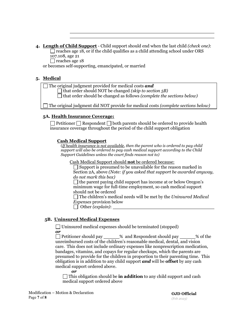 Ex Parte Motion for Order to Show Cause Re: Judgment Modification and Declaration in Support - Oregon, Page 7