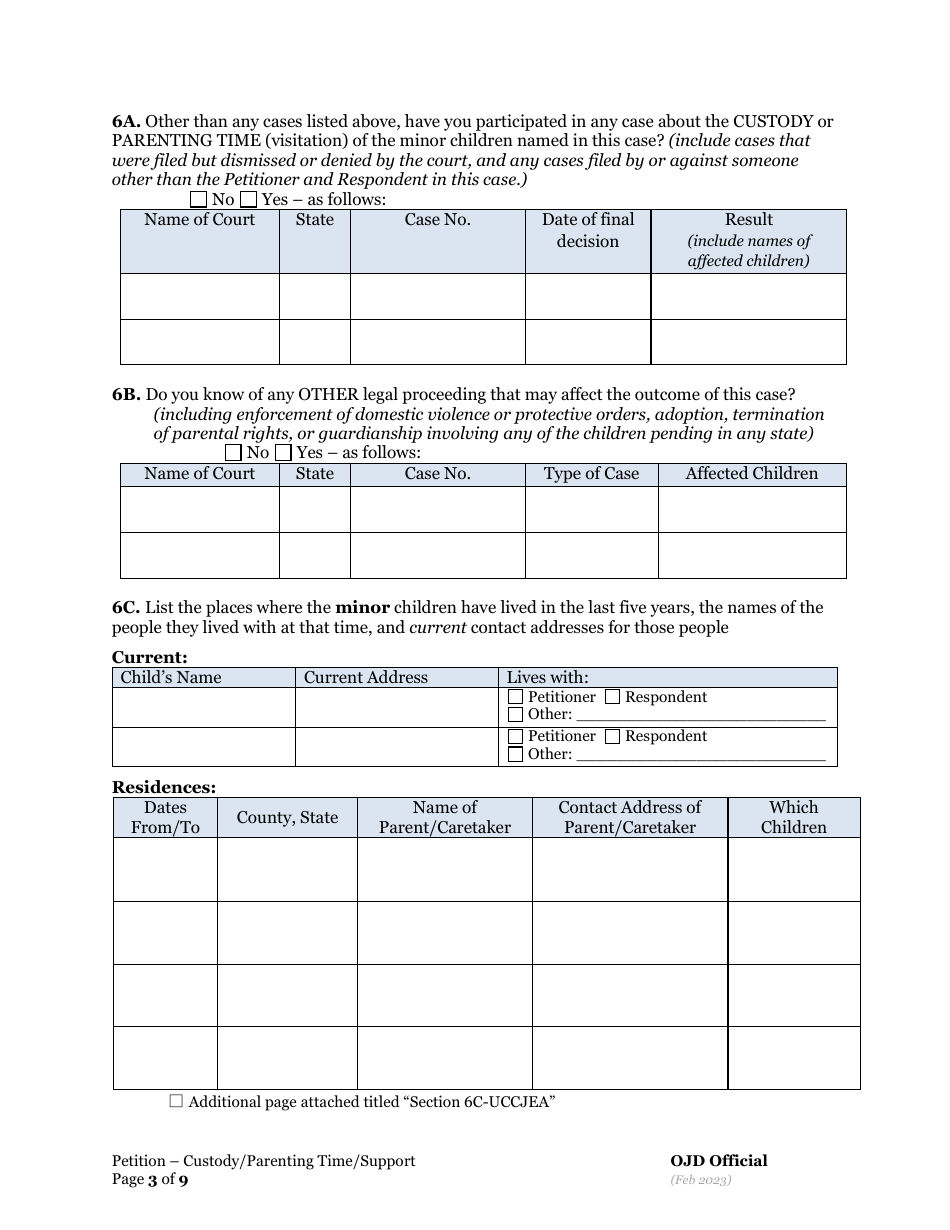 Petition for Custody and Parenting Time and Child Support - Oregon, Page 3