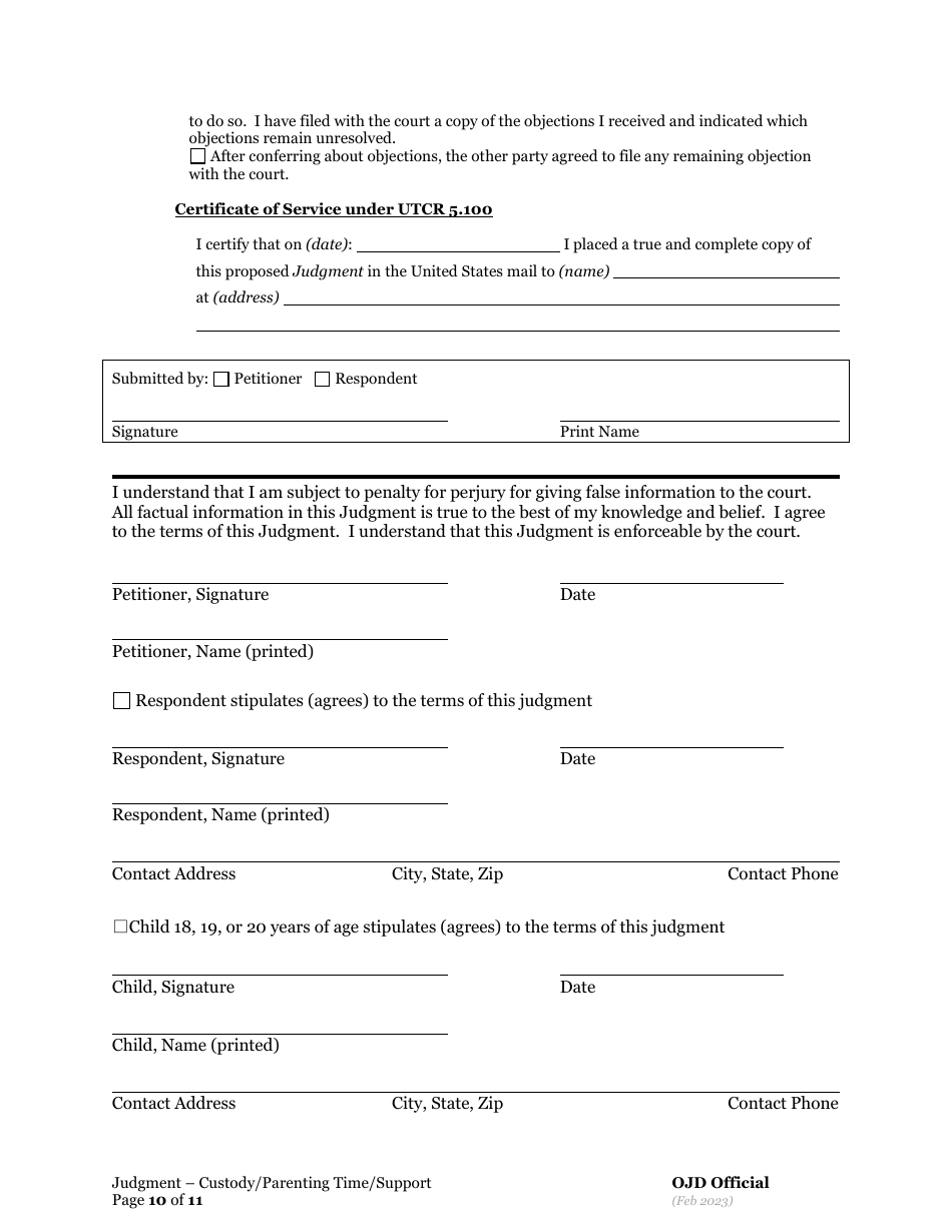 General Judgment of Custody and Parenting Time and Child Support - Oregon, Page 10