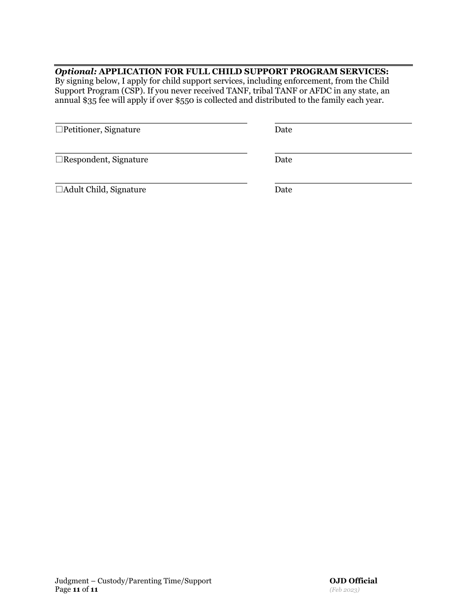 General Judgment of Custody and Parenting Time and Child Support - Oregon, Page 11