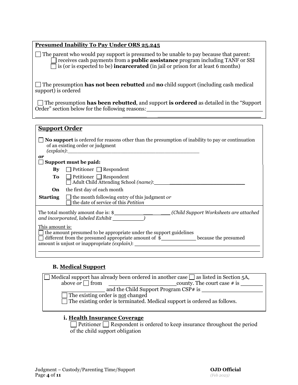 General Judgment of Custody and Parenting Time and Child Support - Oregon, Page 4