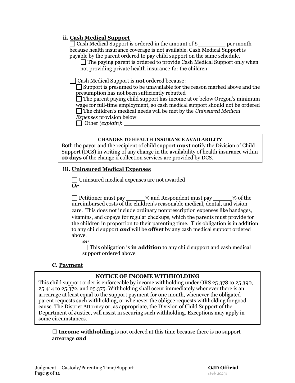 General Judgment of Custody and Parenting Time and Child Support - Oregon, Page 5