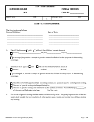 Document preview: Form 400-00870 Genetic Testing Order - Vermont