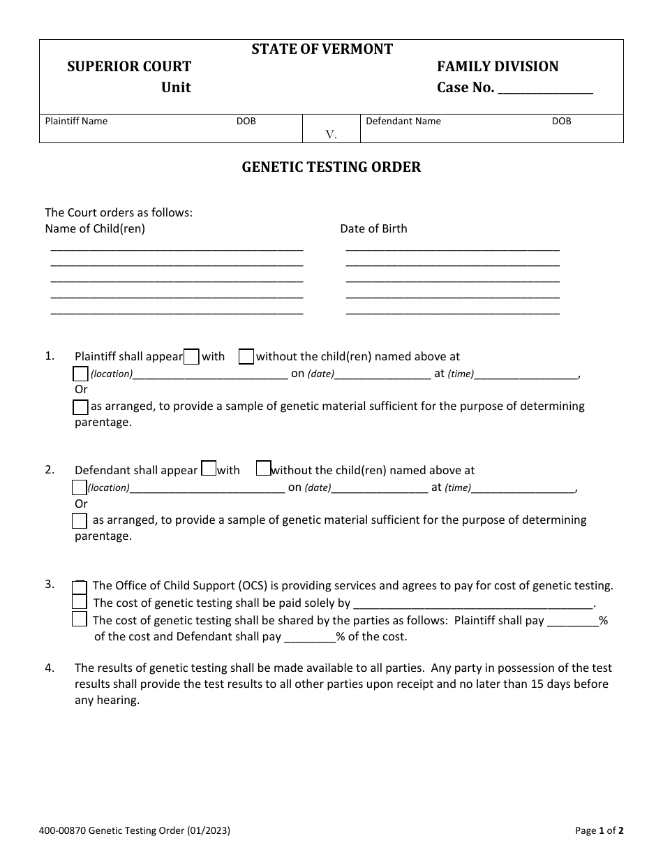 Form 400-00870 Download Fillable PDF or Fill Online Genetic Testing ...