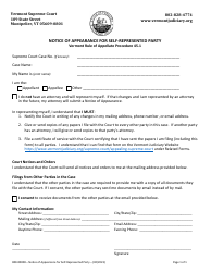 Document preview: Form 800-00008 Notice of Appearance for Self-represented Party - Vermont