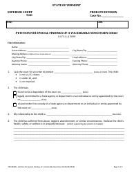 Document preview: Form 700-00408 Petition for Special Findings of a Vulnerable Noncitizen Child - Vermont