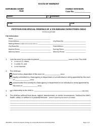 Document preview: Form 400-00001 Petition for Special Findings of a Vulnerable Noncitizen Child - Vermont