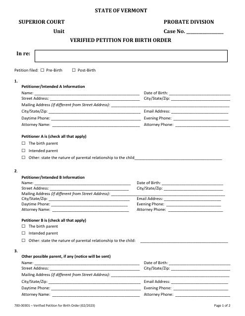Form 700-00301  Printable Pdf