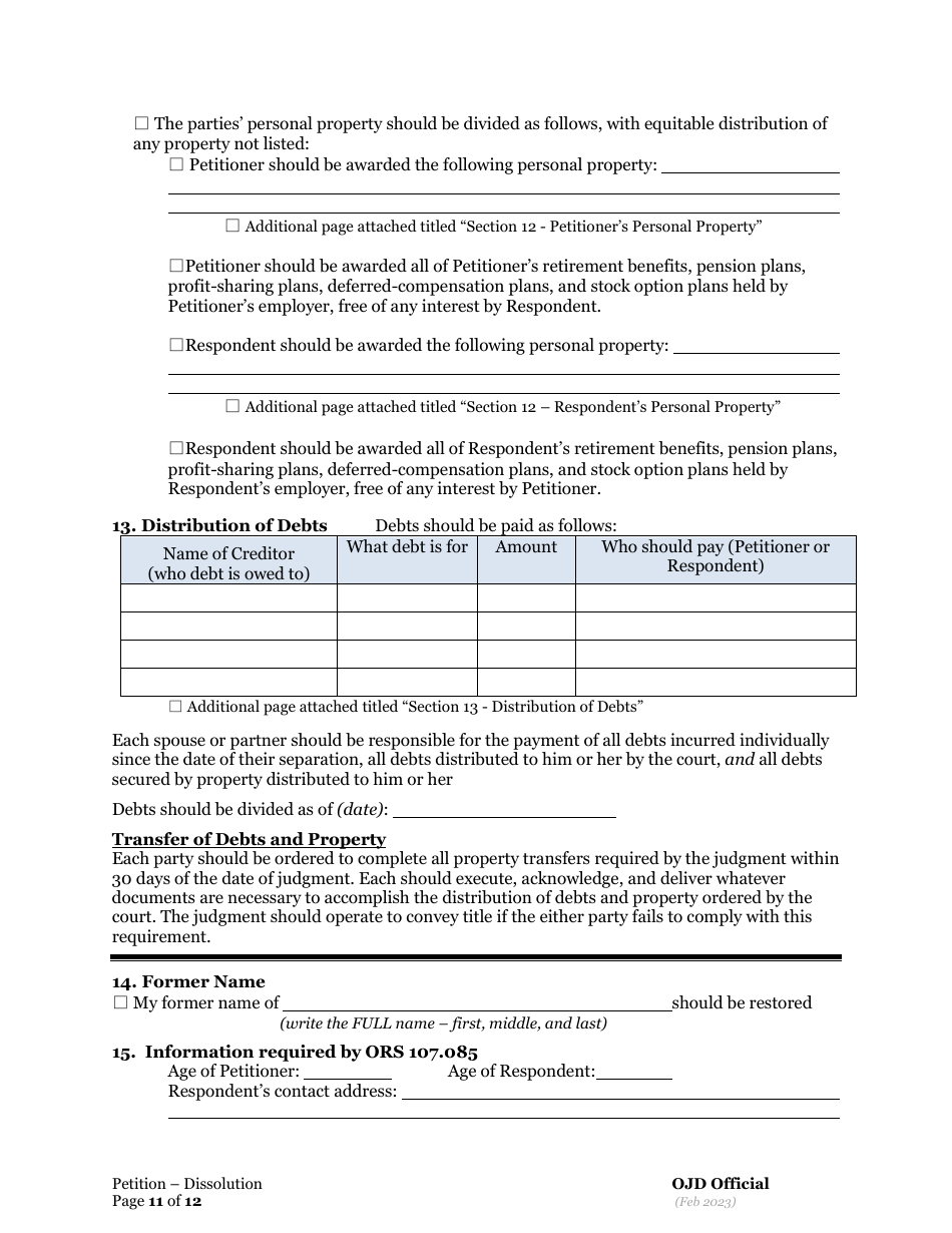 Petition for Dissolution of Marriage / Rdp With Children - Oregon, Page 11
