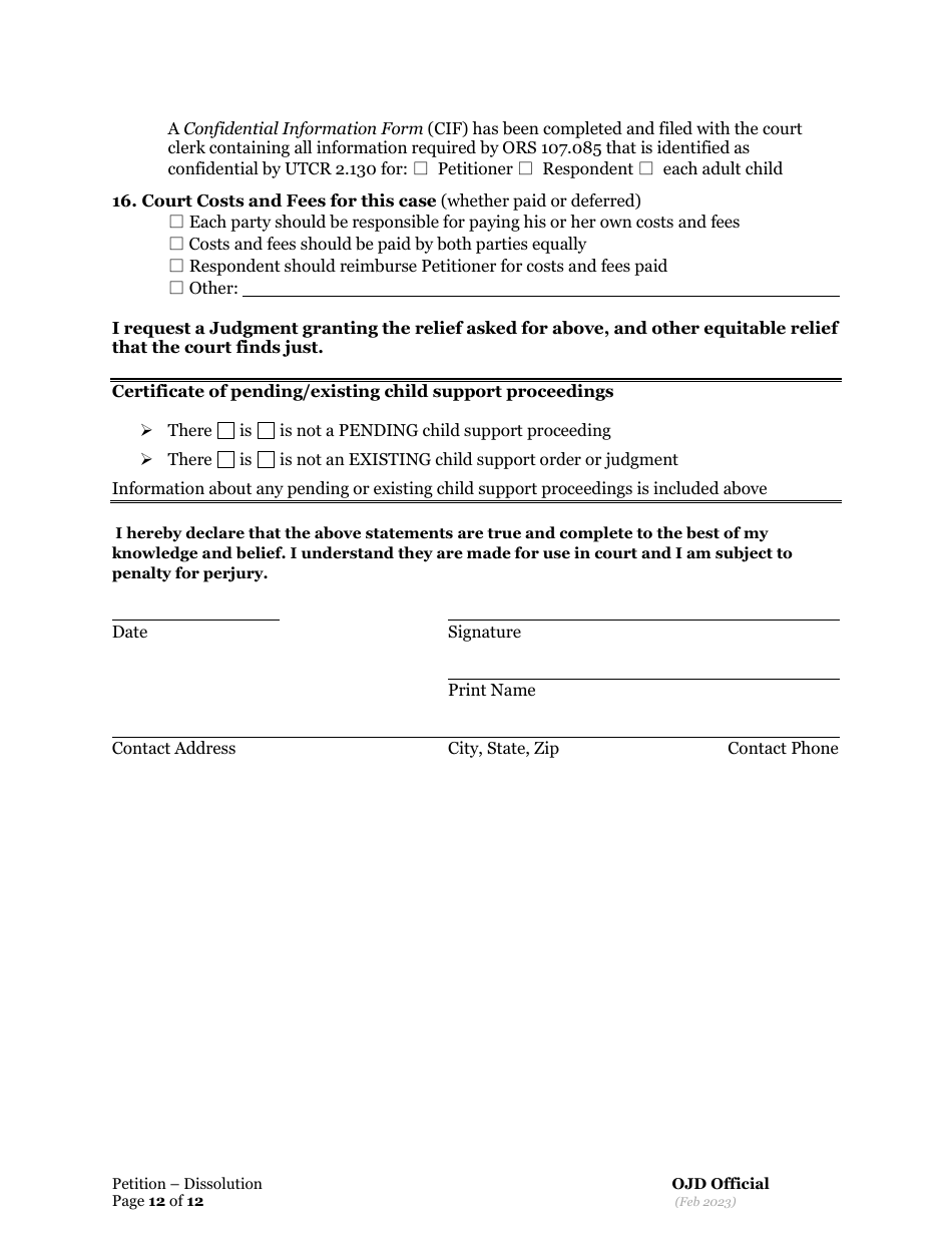 Petition for Dissolution of Marriage / Rdp With Children - Oregon, Page 12