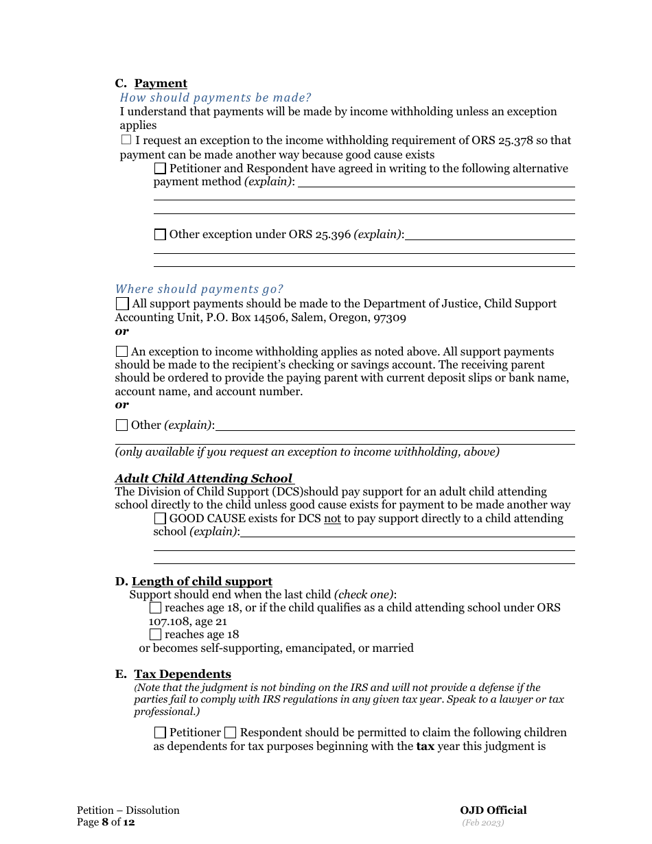 Petition for Dissolution of Marriage / Rdp With Children - Oregon, Page 8