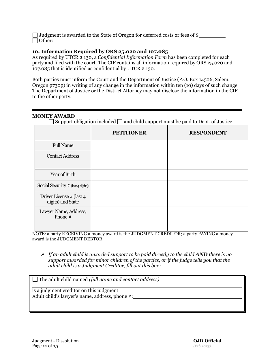 General Judgment of Dissolution of Marriage / Rdp With Children - Oregon, Page 11