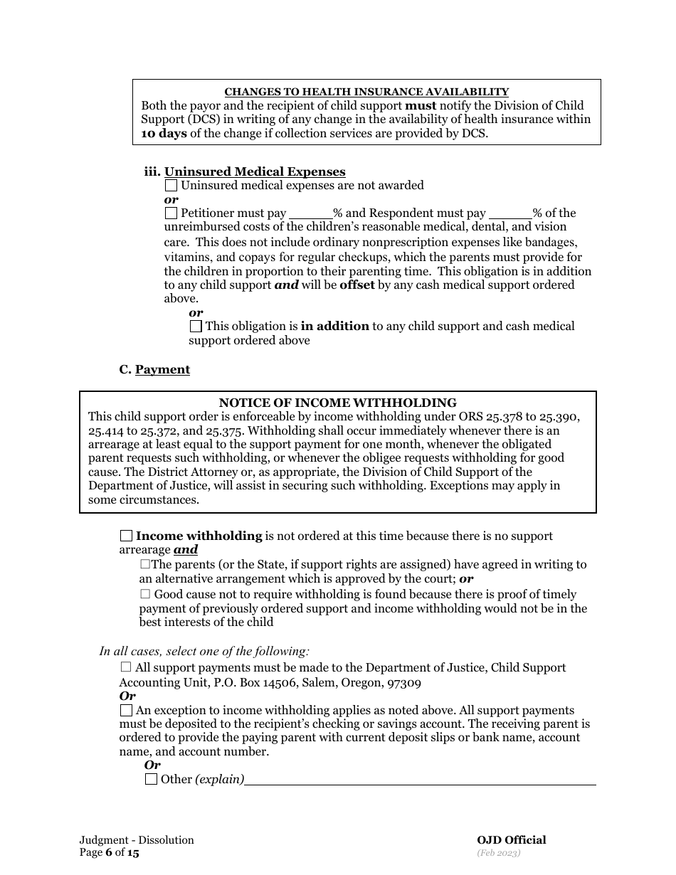 Oregon General Judgment of Dissolution of Marriage/Rdp With Children ...