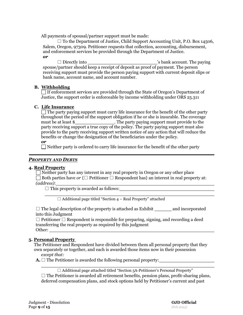 General Judgment of Dissolution of Marriage / Rdp With Children - Oregon, Page 9