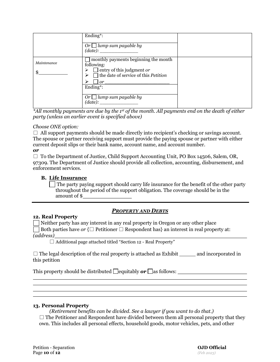 Petition for Separation of Marriage / Rdp With Children - Oregon, Page 10